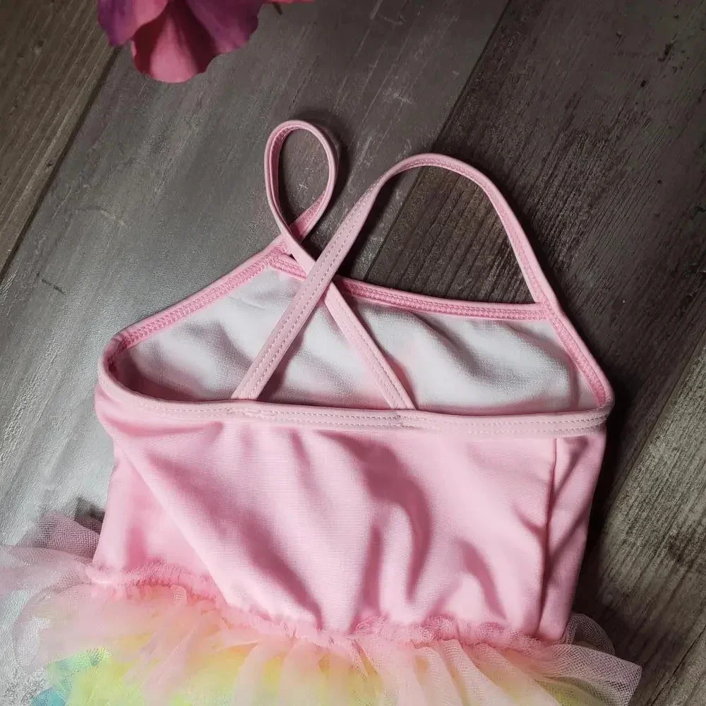 Wonder Nation Baby Girl Rainbow Unicorn One Piece Swimsuit Size 3-6m NWOT